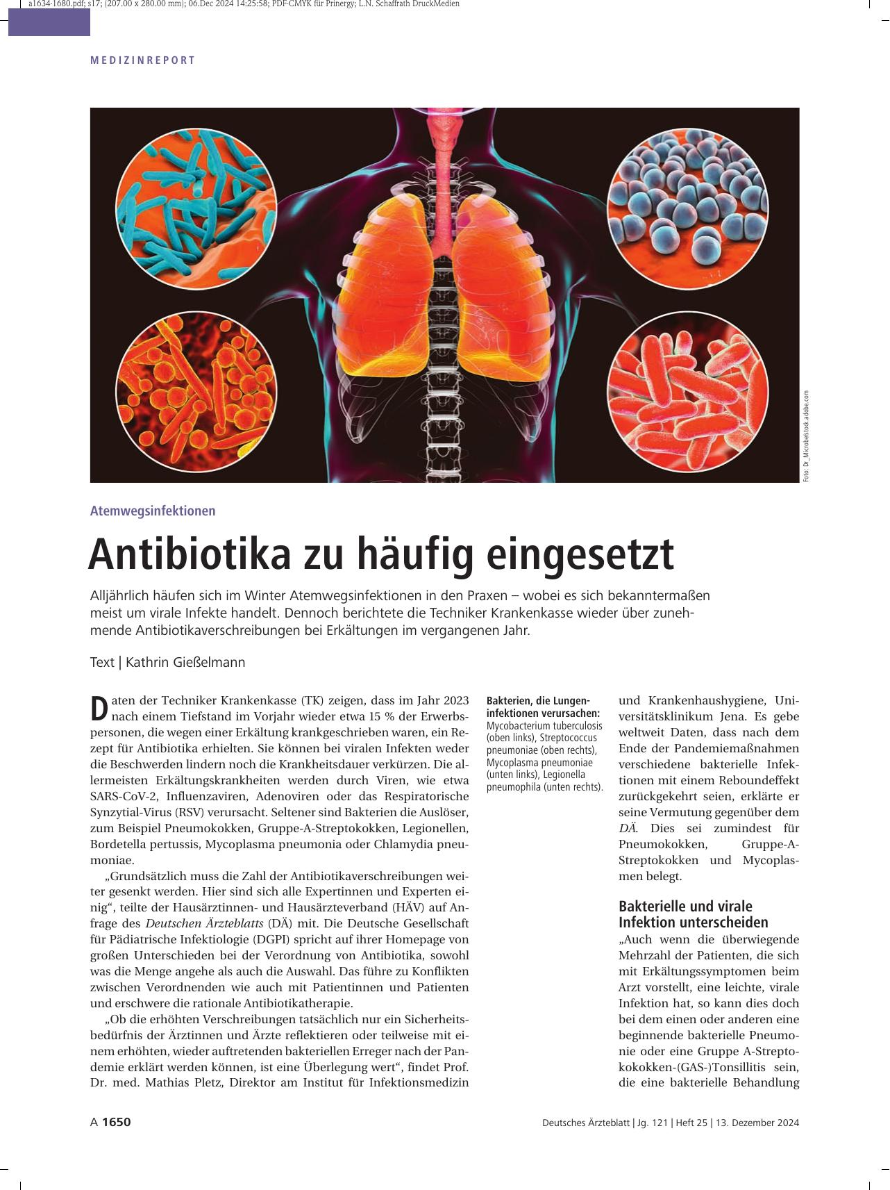 Vorschauseite 1: Atemwegsinfektionen: Antibiotika zu häufig eingesetzt.