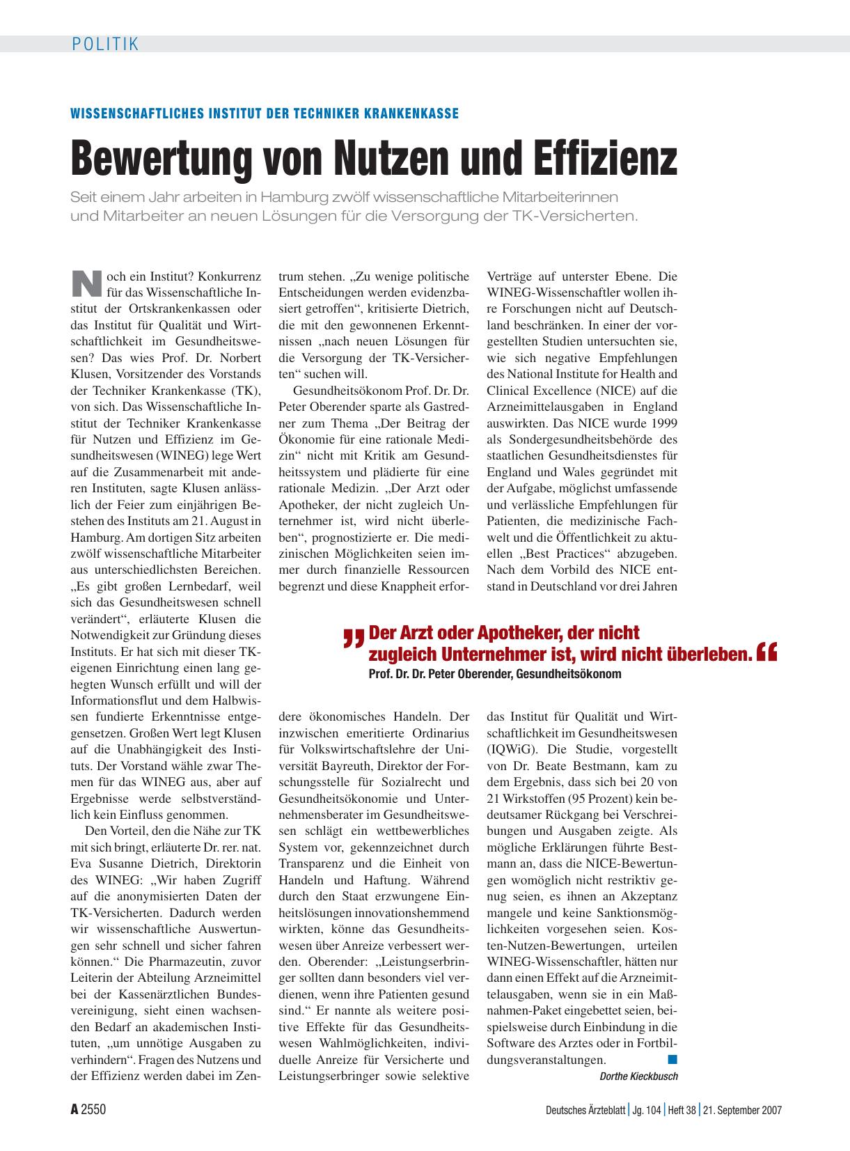 Vorschauseite 1: Wissenschaftliches Institut der Techniker Krankenkasse: Bewertung von Nutzen und Effizienz