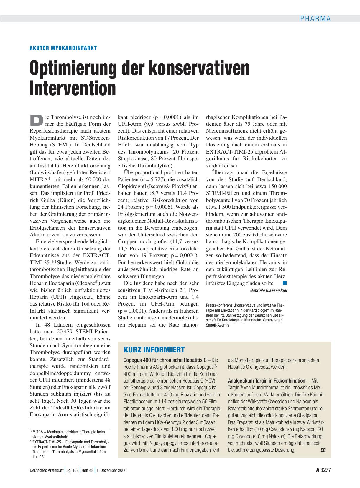 Vorschauseite 1: Akuter Myokardinfarkt: Optimierung der konservativen Intervention