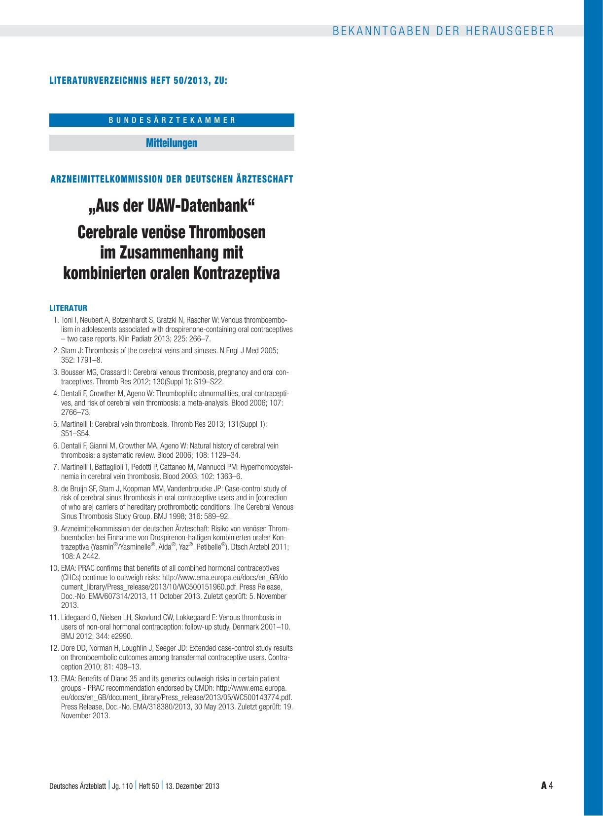 Vorschauseite 3: Arzneimittelkommission der Deutschen Ärzteschaft: „Aus der UAW-Datenbank“ – Cerebrale venöse Thrombosen im Zusammenhang mit kombinierten oralen Kontrazeptiva
