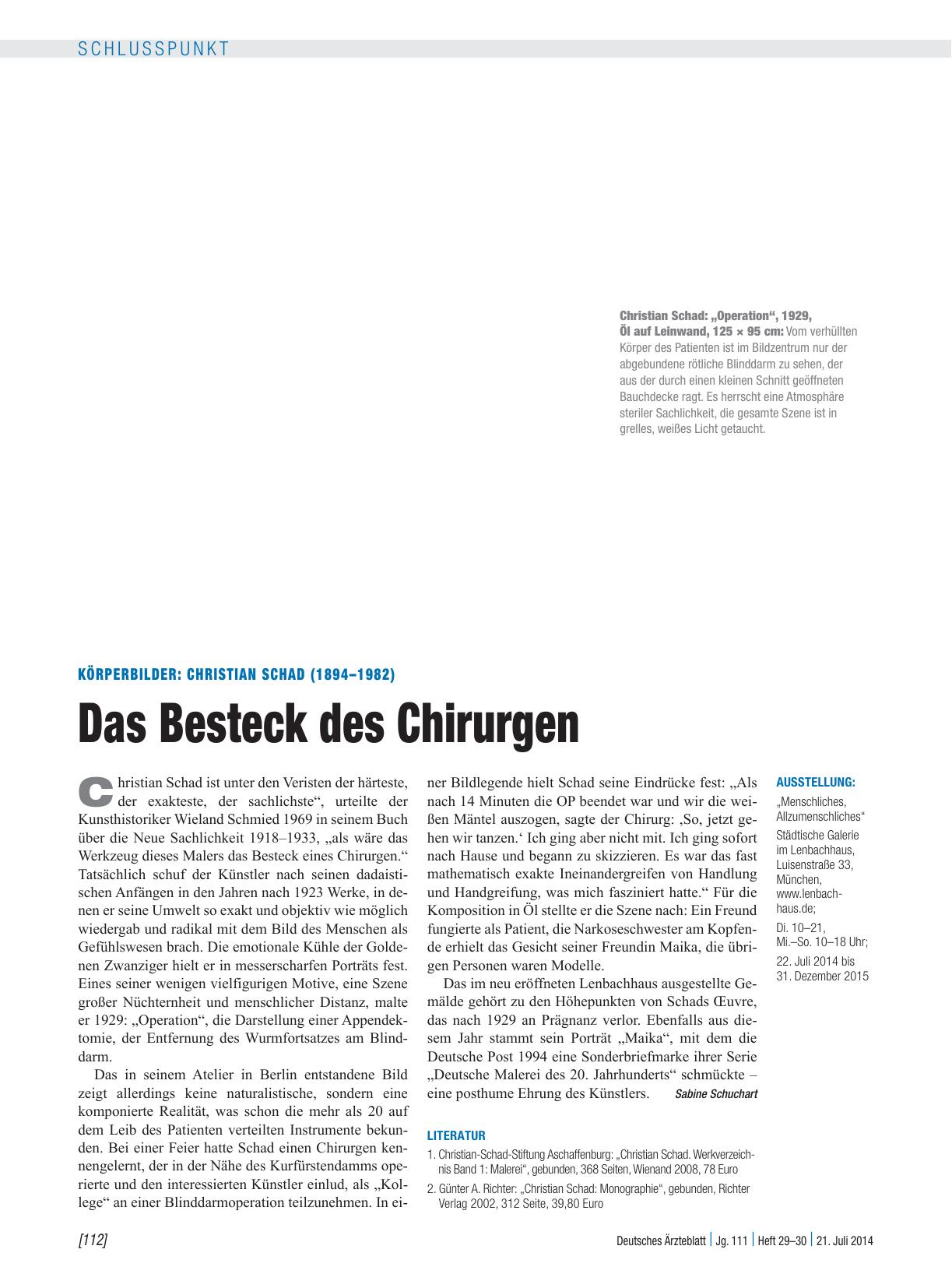 Vorschauseite 1: Körperbilder: Christian Schad (1894 – 1982) – Das Besteck des Chirurgen