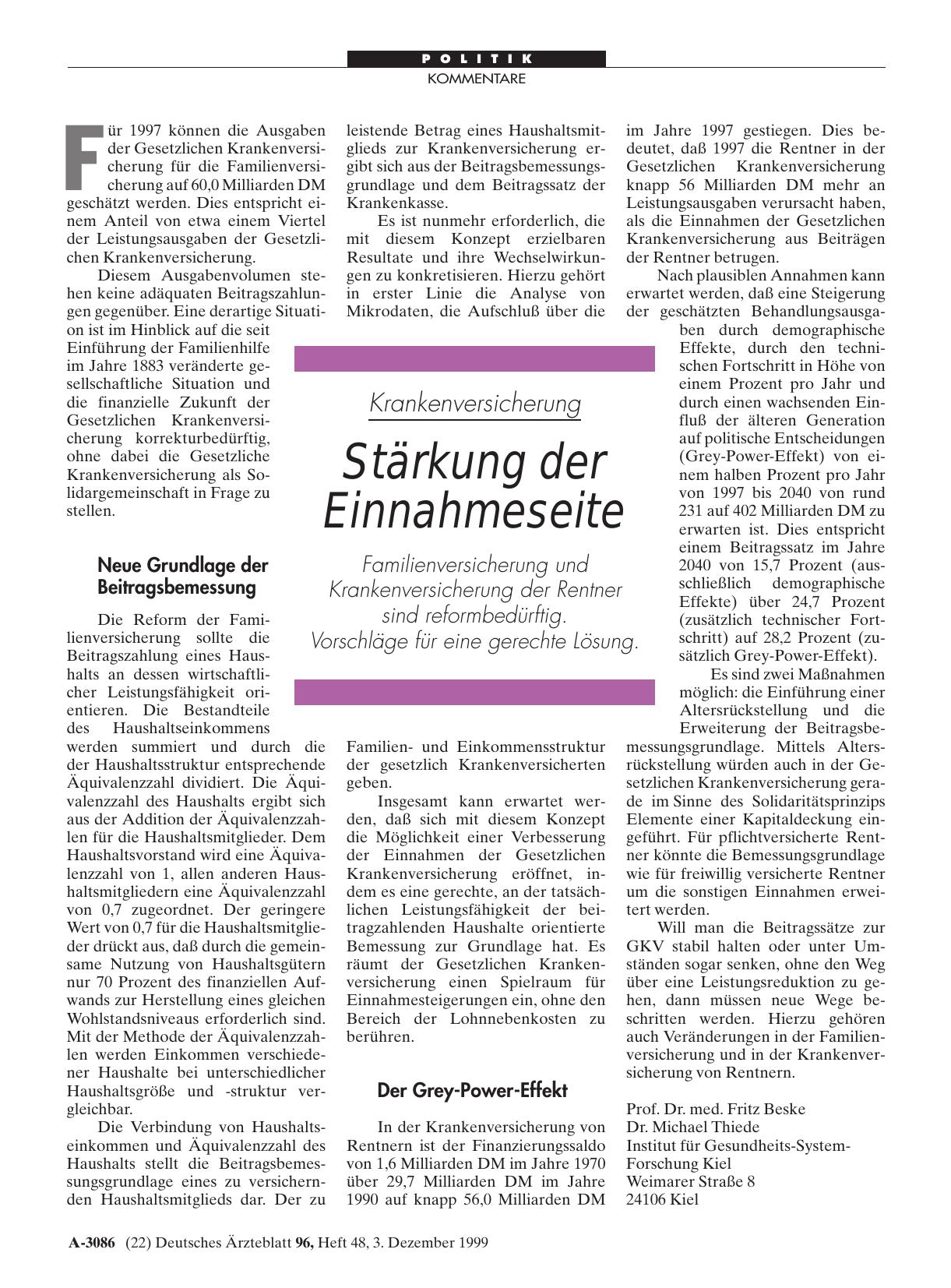 Vorschauseite 1: Krankenversicherung: Stärkung der Einnahmeseite