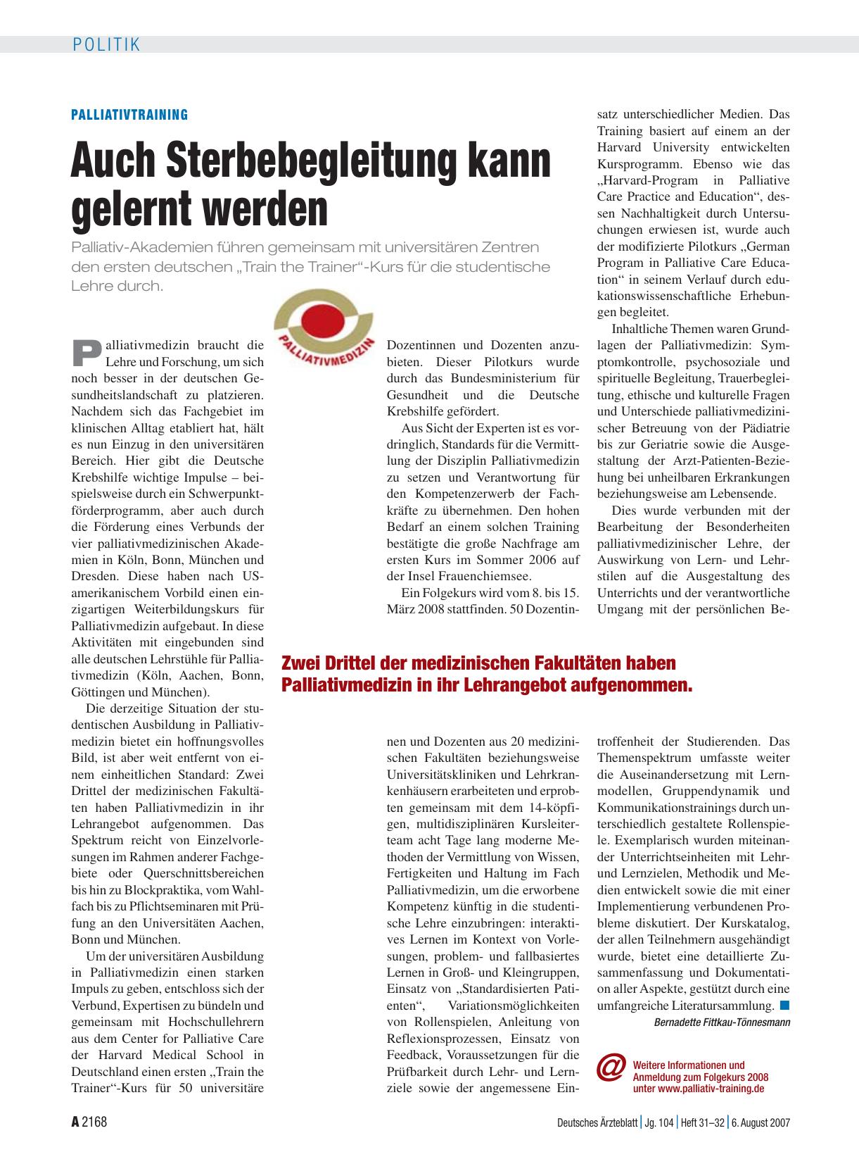 Vorschauseite 1: Palliativtraining: Auch Sterbebegleitung kann gelernt werden
