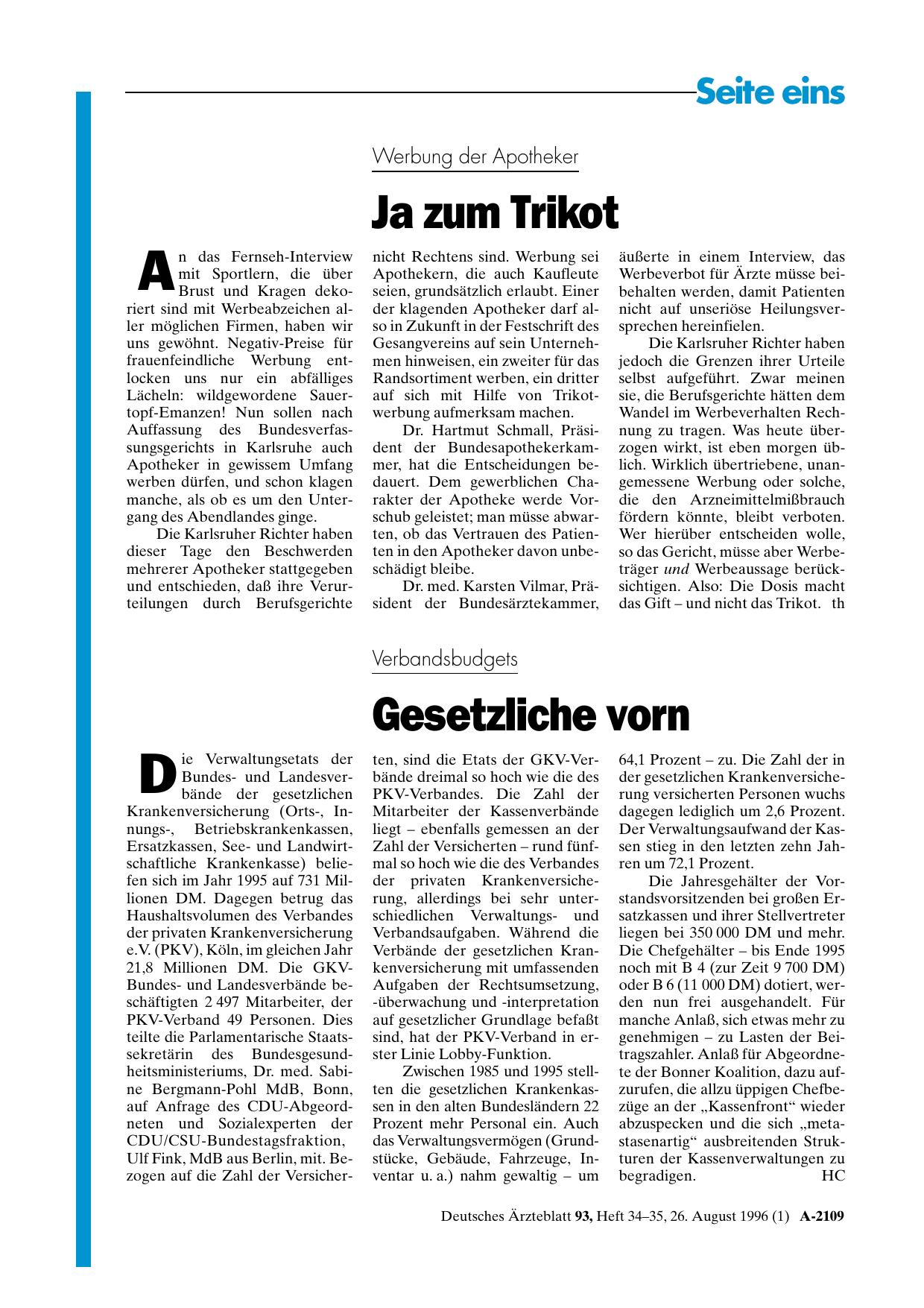 Vorschauseite 1: Verbandsbudgets: Gesetzliche vorn