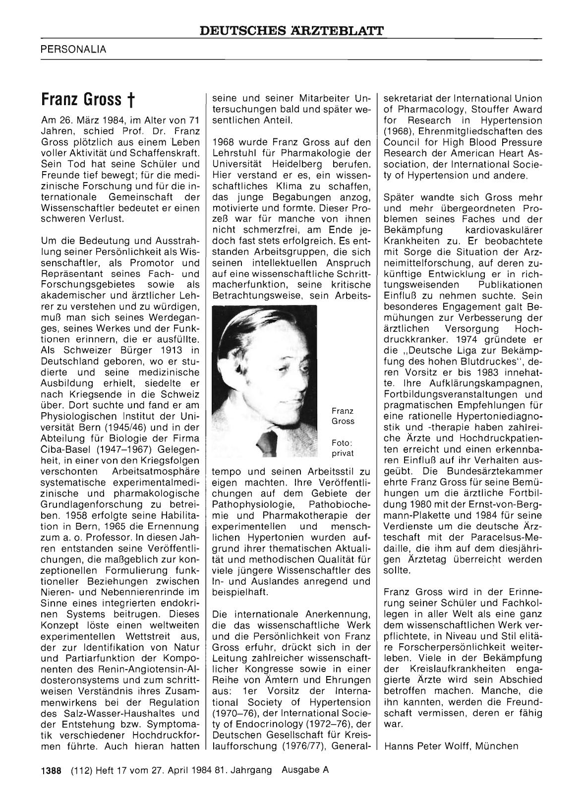 Vorschauseite 1: Franz Gross � †