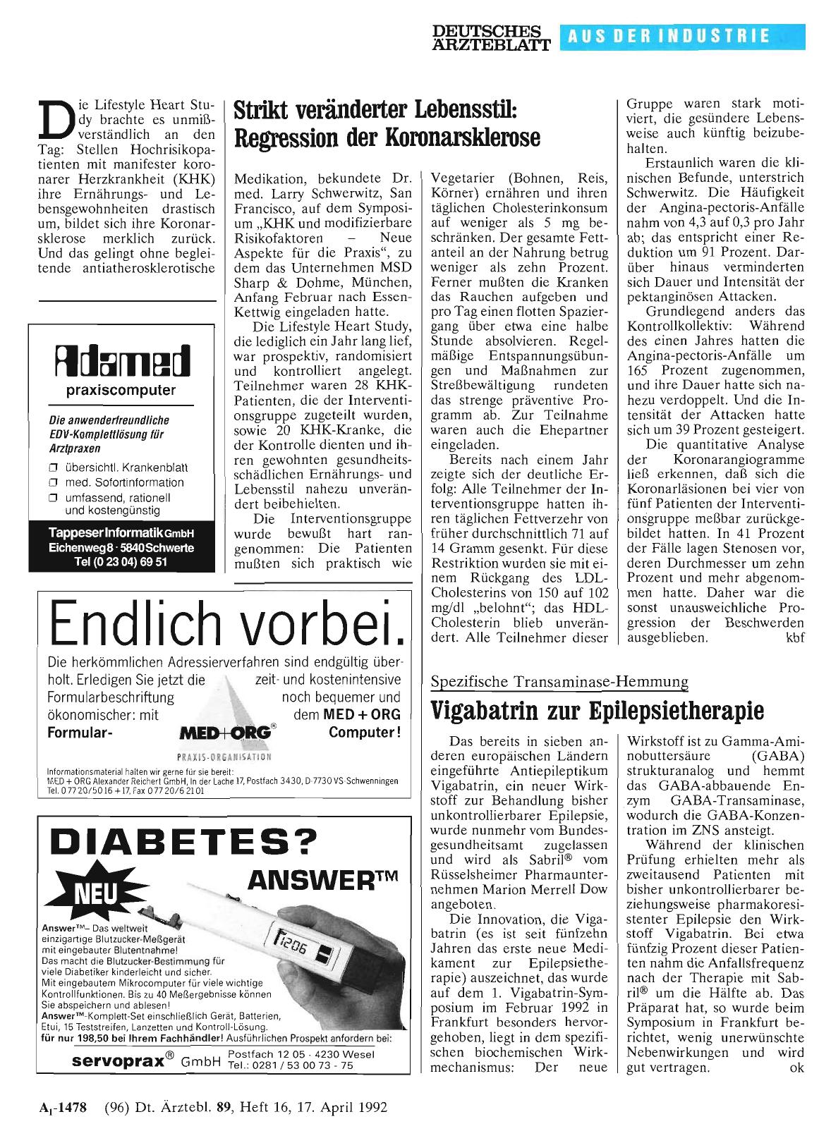 Vorschauseite 1: Strikt veränderter Lebensstil: Regression der Koronarsklerose