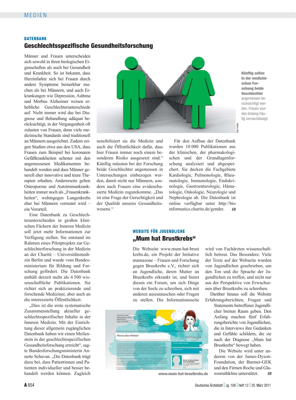 Vorschauseite 1: Datenbank: Geschlechtsspezifische Gesundheitsforschung