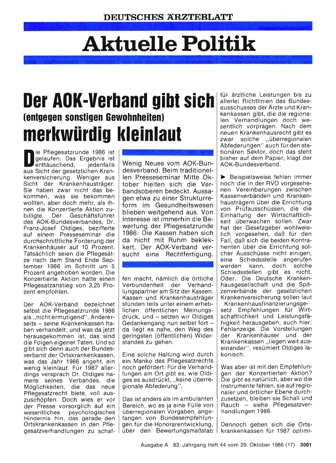 Vorschauseite 1: Der AOK-Verband gibt sich (entgegen sonstigen Gewohnheiten) merkwürdig kleinlaut