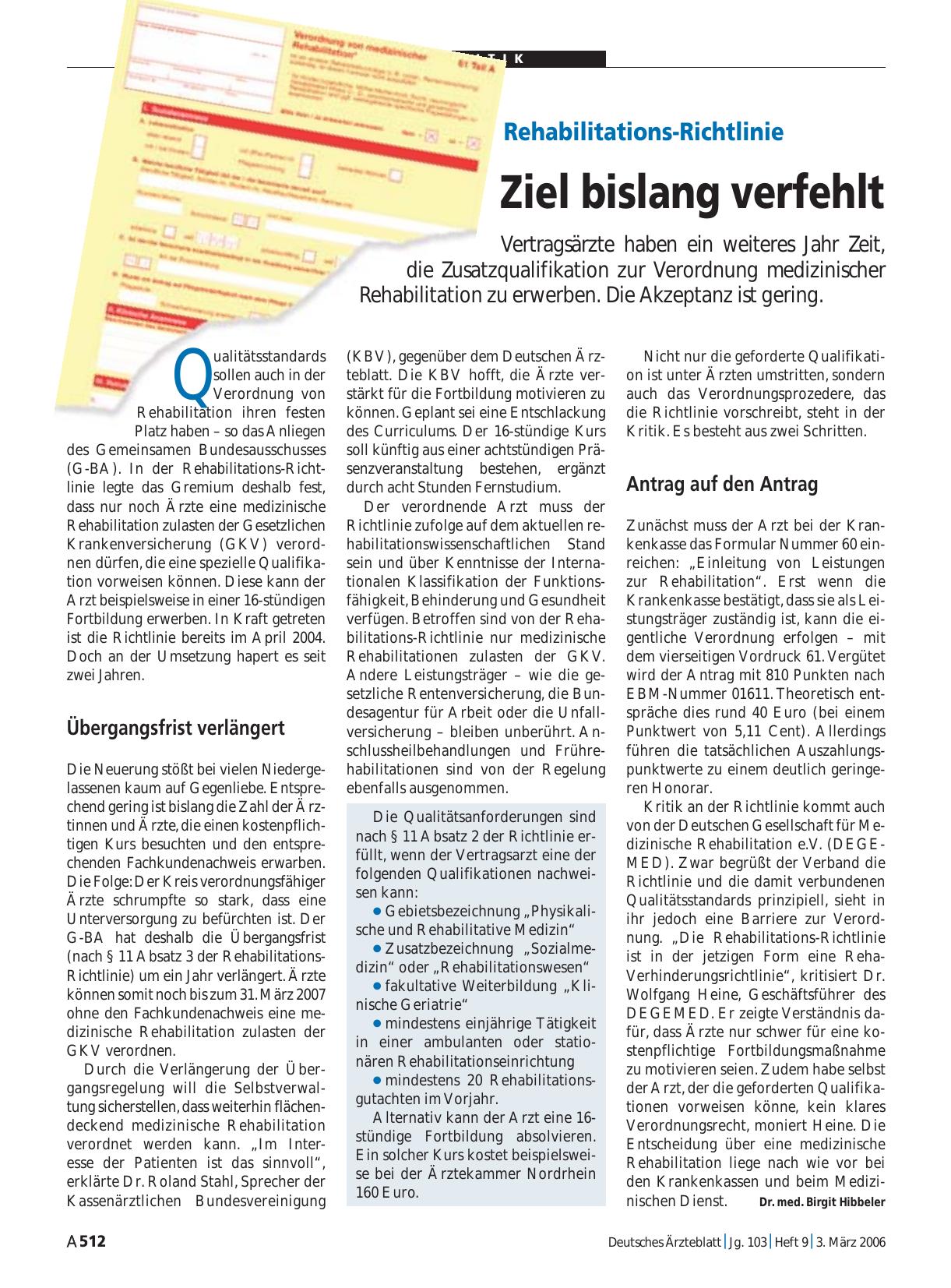 Vorschauseite 1: Rehabilitations-Richtlinie: Ziel bislang verfehlt