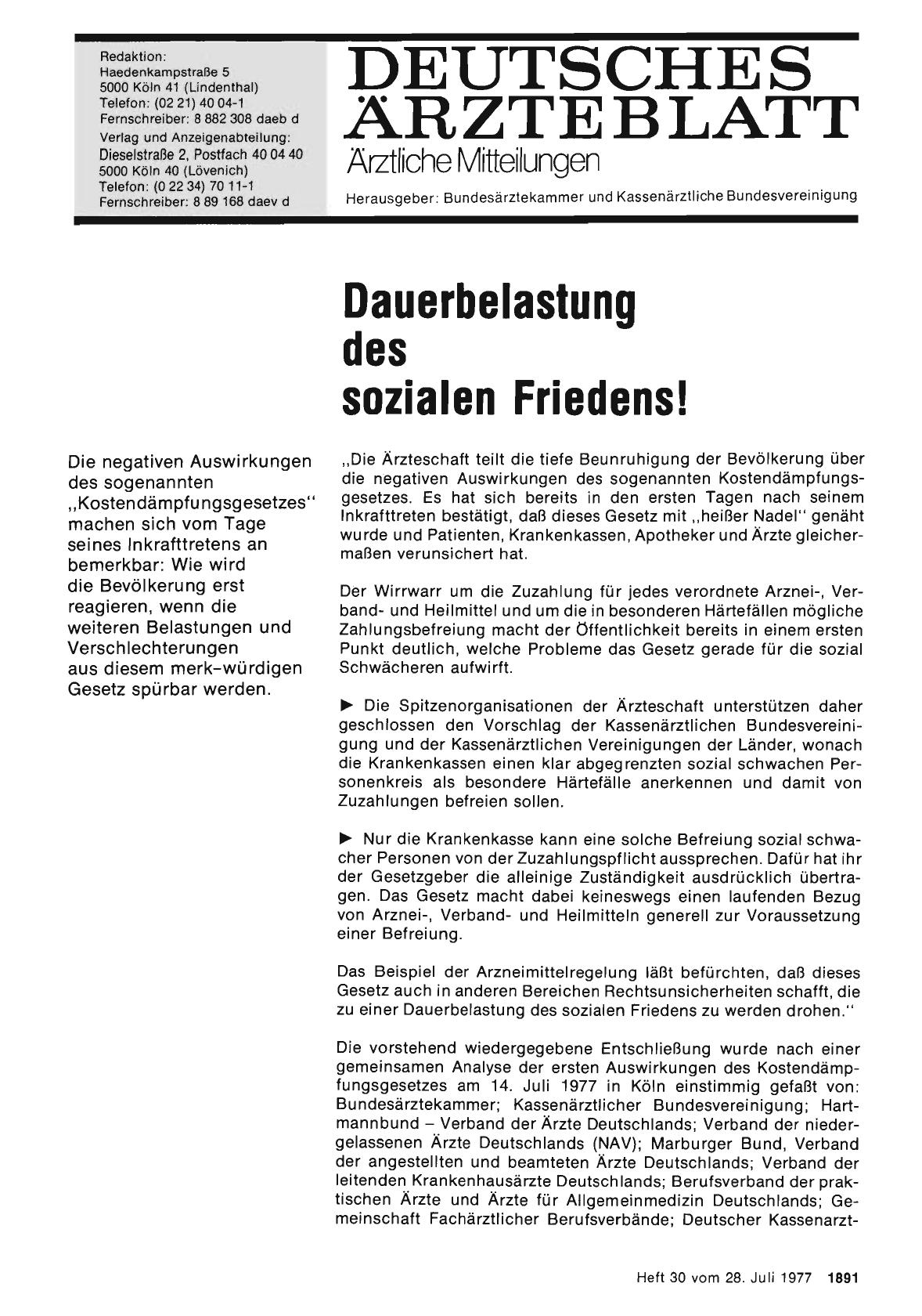 Vorschauseite 1: Dauerbelastung des sozialen Friedens!