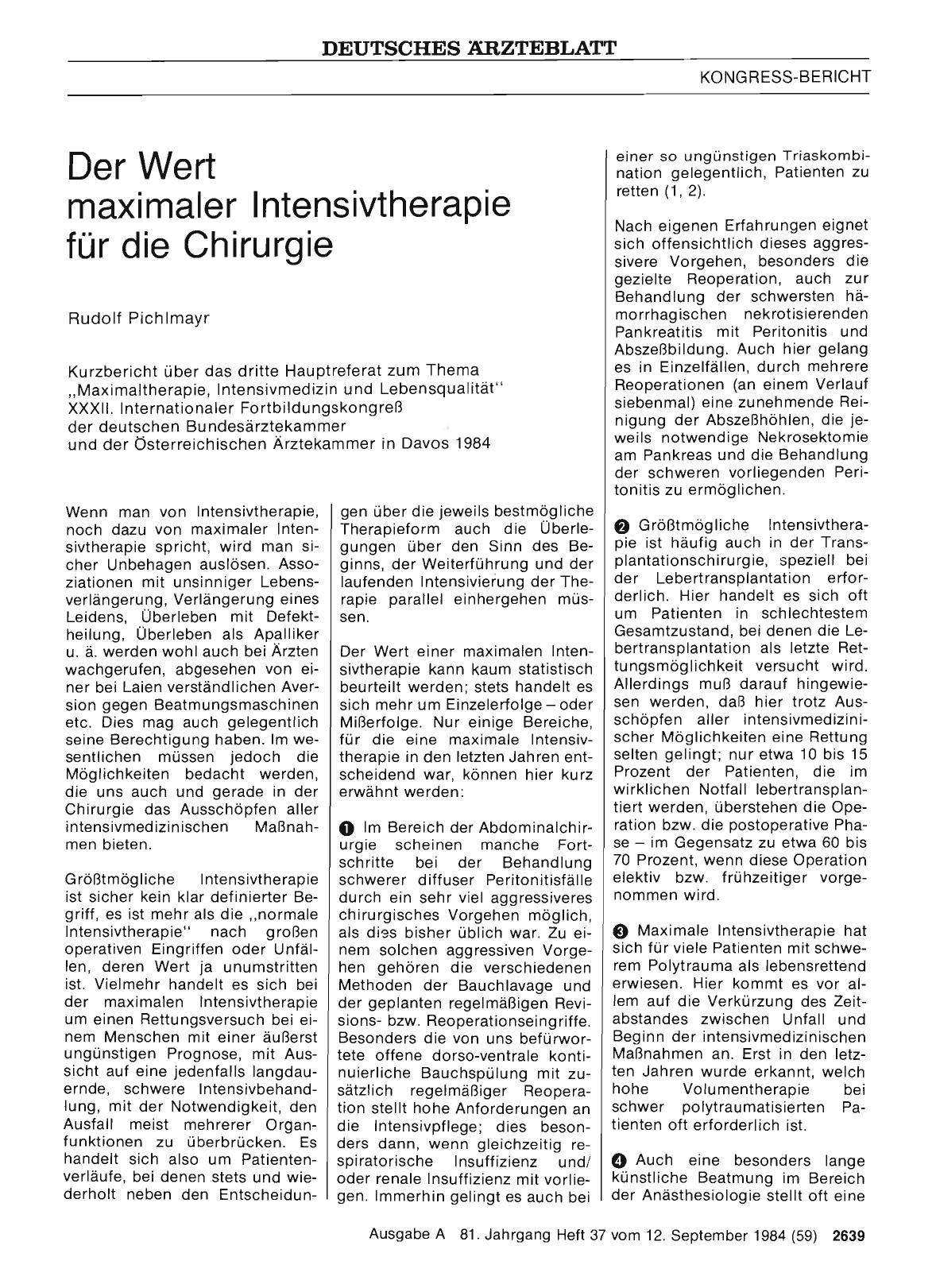 Vorschauseite 1: Der Wert maximaler Intensivtherapie für die Chirurgie