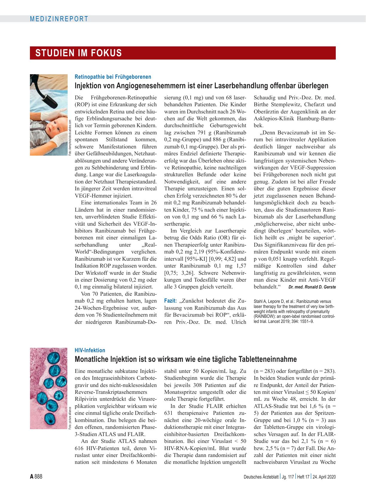 Vorschauseite 1: HIV-Infektion: Monatliche Injektion ist so wirksam wie eine tägliche Tabletteneinnahme