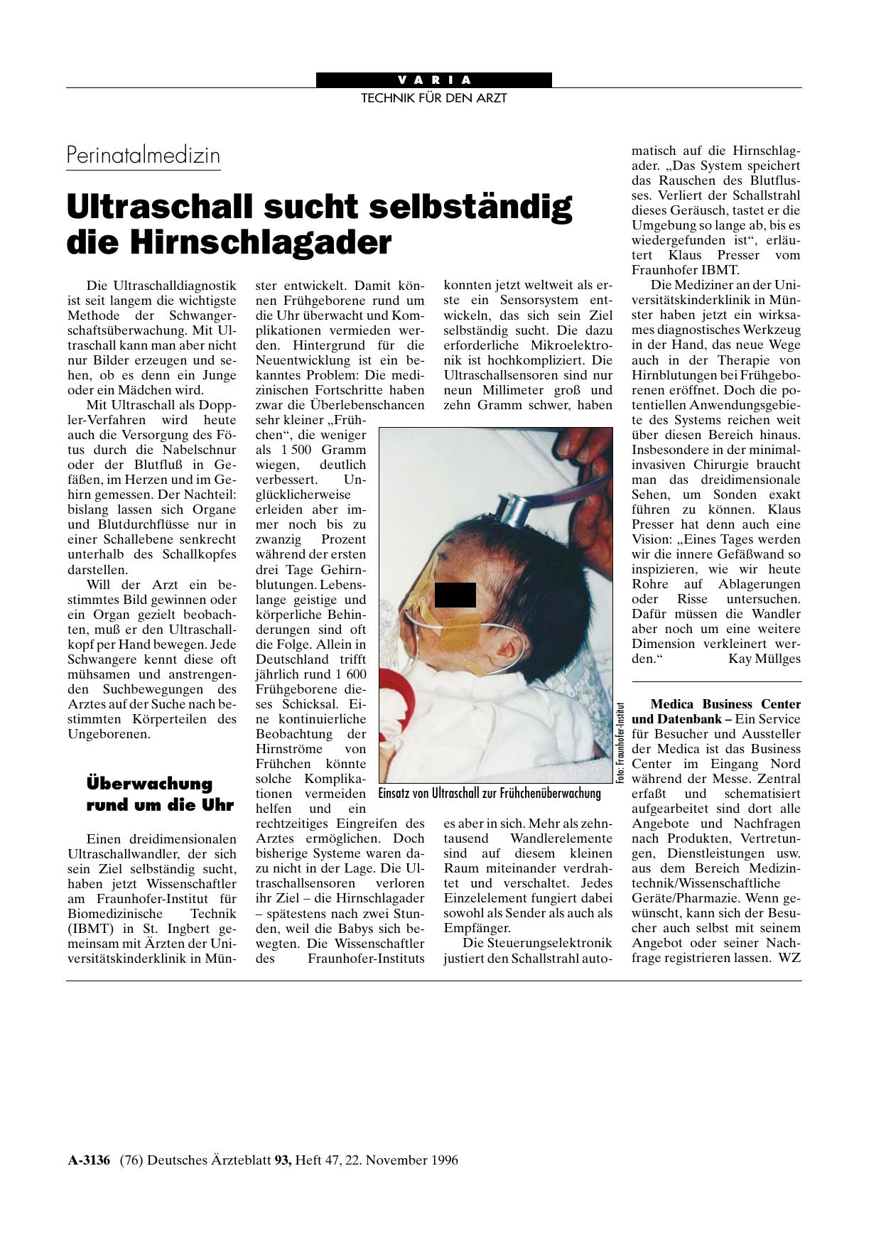Vorschauseite 1: Perinatalmedizin: Ultraschall sucht selbständig die Hirnschlagader