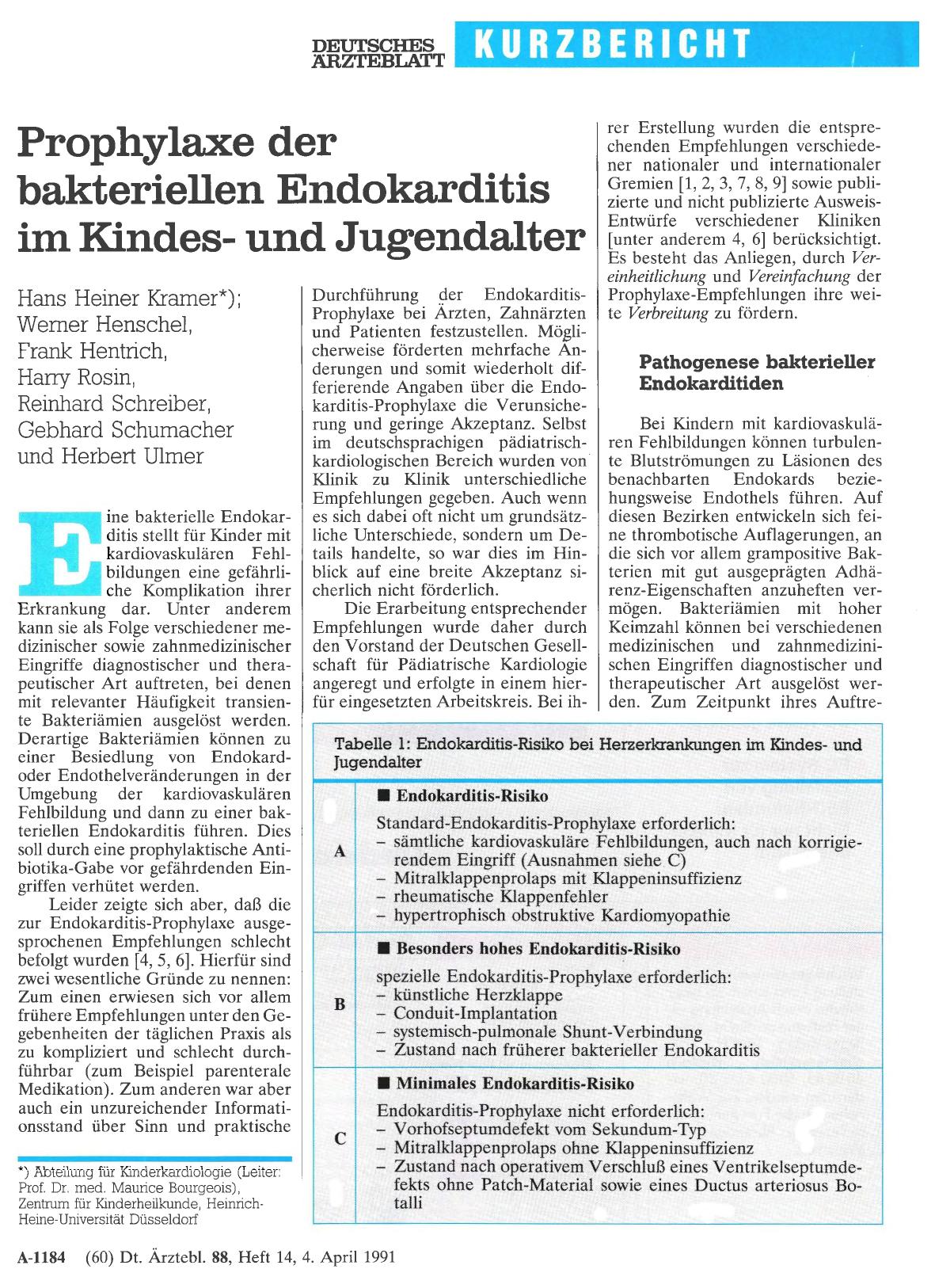 Vorschauseite 1: Prophylaxe der bakteriellen Endokarditis im Kindesund Jugendalter