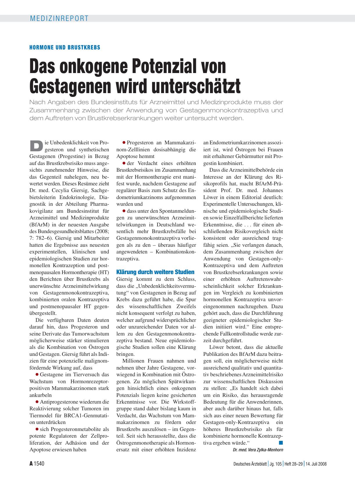 Vorschauseite 1: Hormone und Brustkrebs: Das onkogene Potenzial von Gestagenen wird unterschätzt