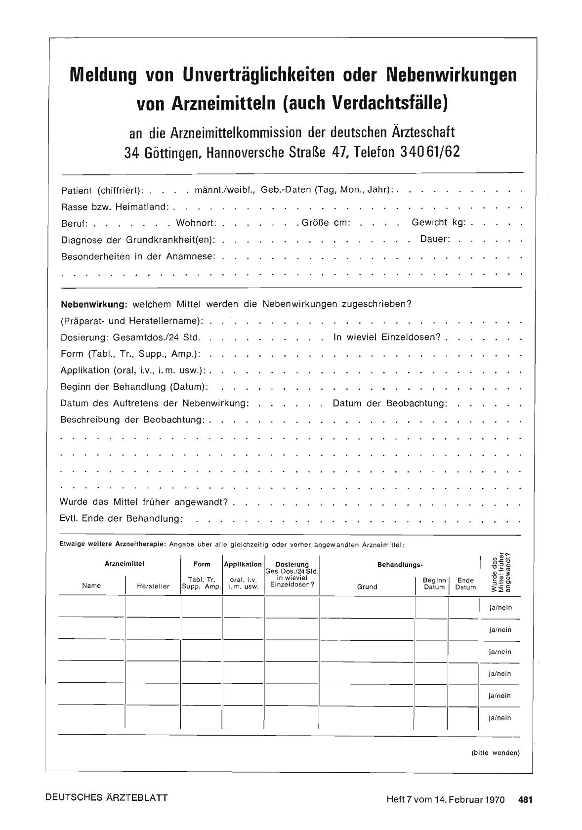 Vorschauseite 1: Meldung von Unverträglichkeiten oder Nebenwirkungen von Arzneimitteln