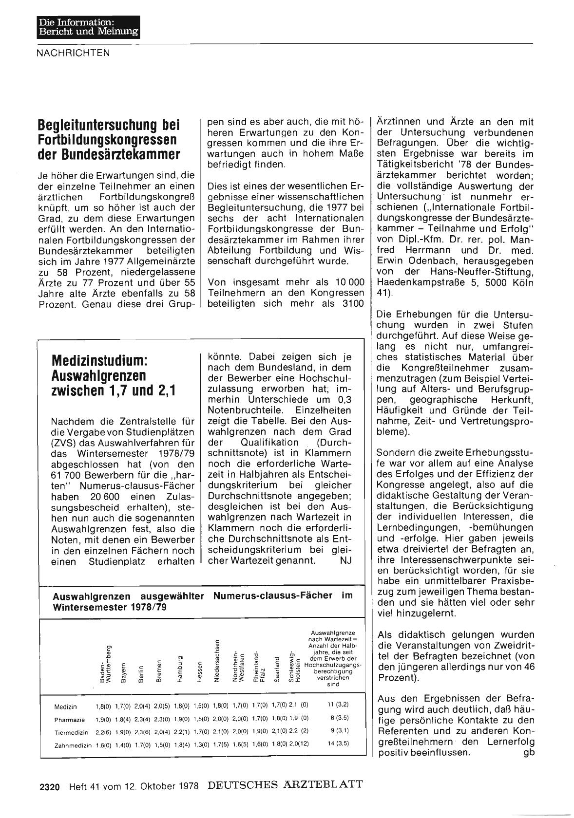 Vorschauseite 1: Medizinstudium: Auswahlgrenzen zwischen 1, 7 und 2, 1