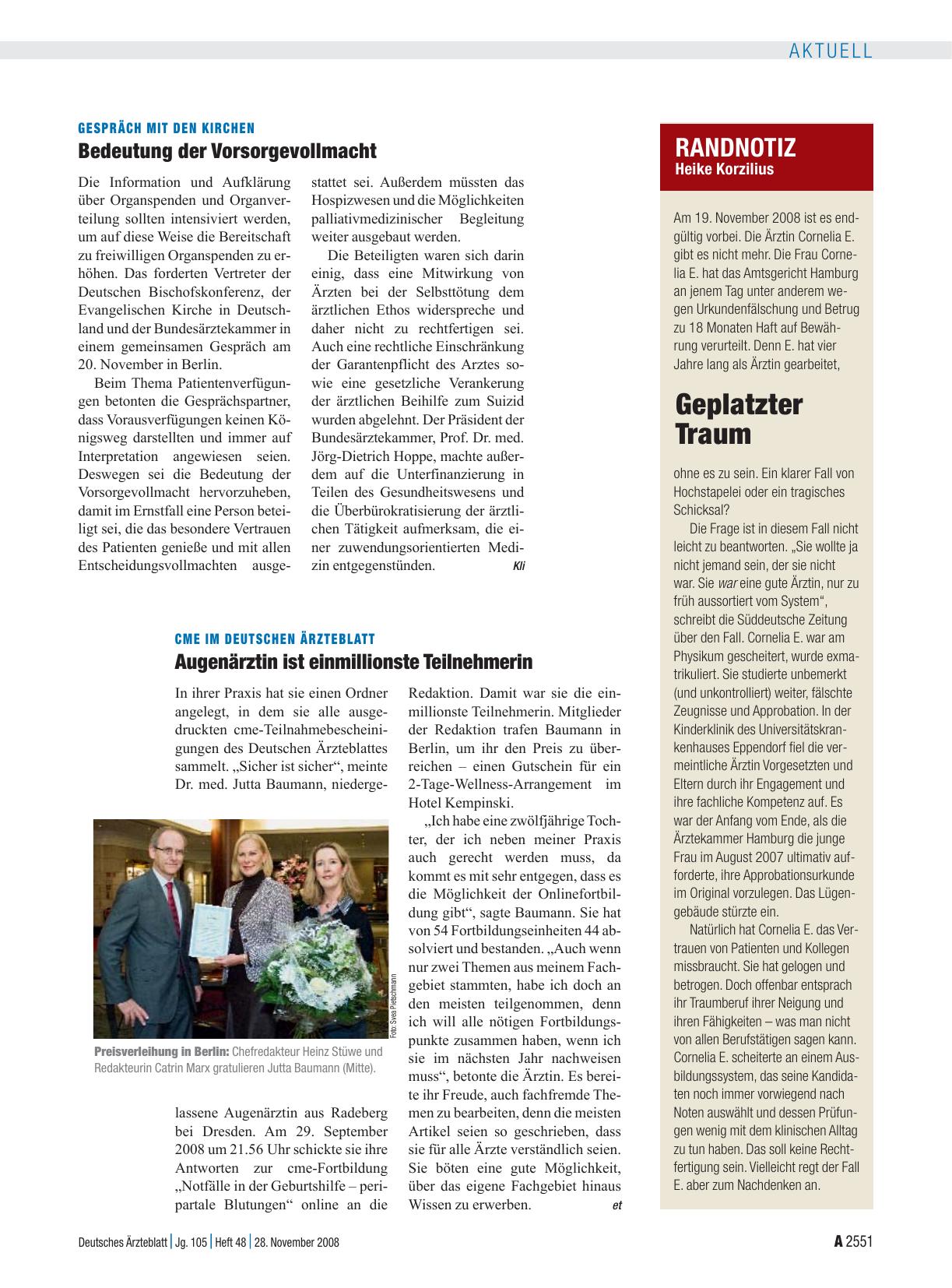 Vorschauseite 1: cme im Deutschen Ärzteblatt: Augenärztin ist einmillionste Teilnehmerin