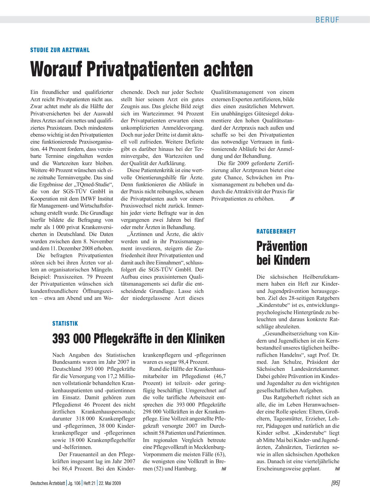 Vorschauseite 1: Statistik: 393 000 Pflegekräfte in den Kliniken
