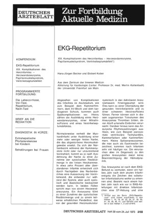 Vorschauseite 1: EKG-Repetitorium: XIX. Komplikationen des Herzinfarktes — Herzwandaneurysma, Papillarmuskelsyndrom, Ventrikelseptumdefekt