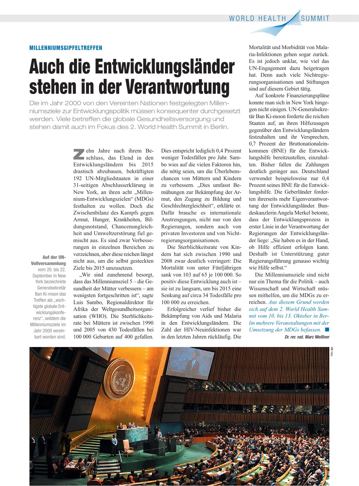 Vorschauseite 1: Millenniumsgipfeltreffen: Auch die Entwicklungsländer stehen in der Verantwortung