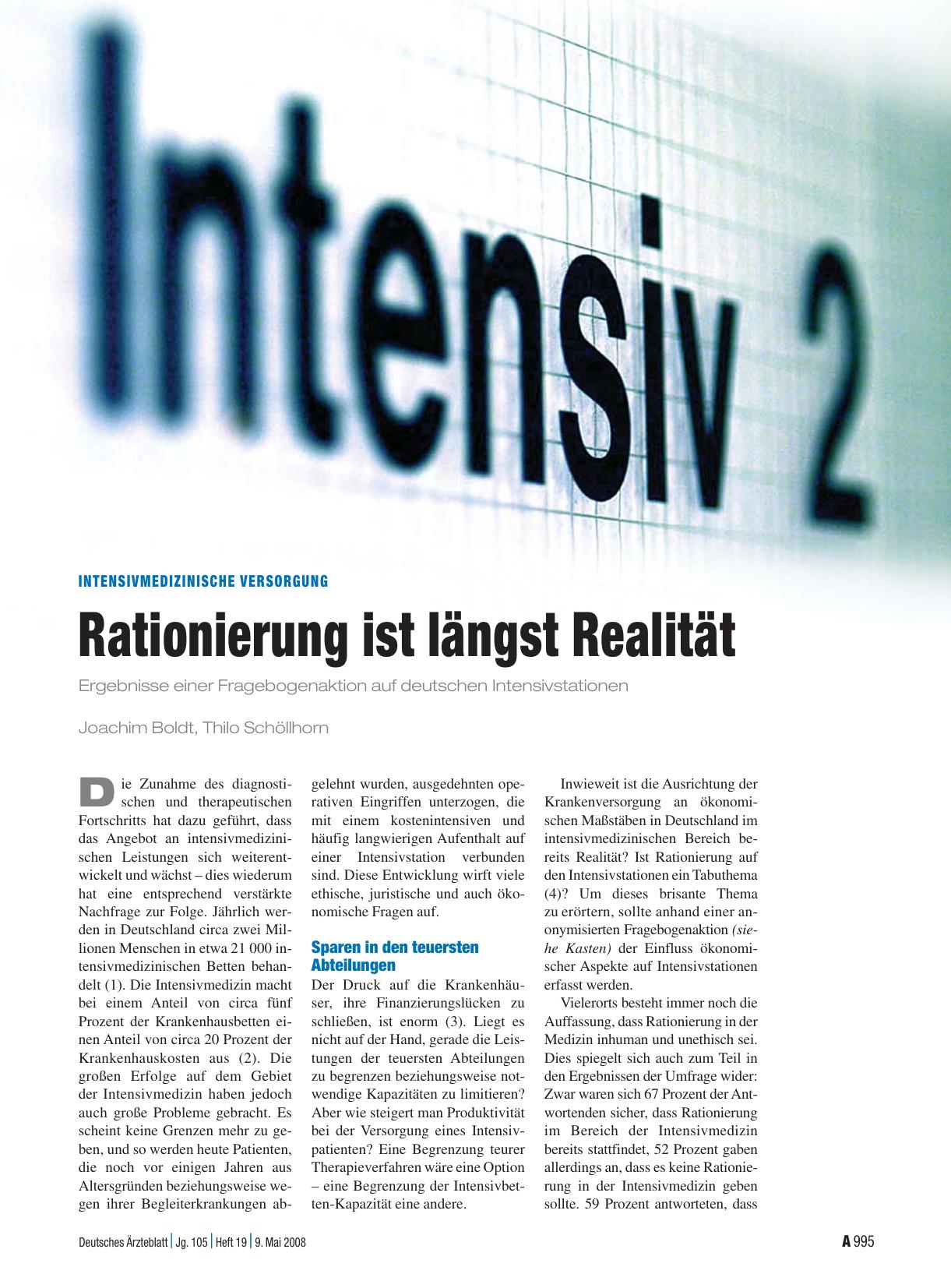 Vorschauseite 1: Intensivmedizinische Versorgung: Rationierung ist längst Realität