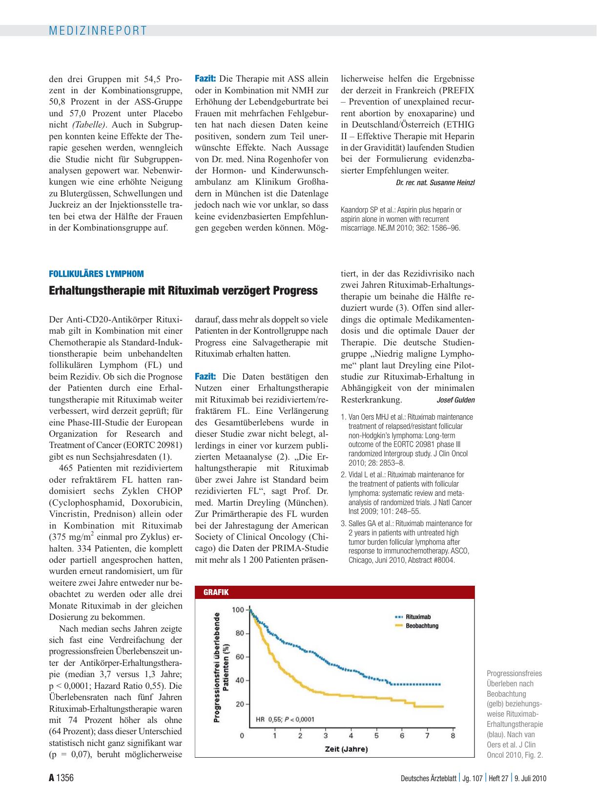 Vorschauseite 1: Follikuläres Lymphom: Erhaltungstherapie mit Rituximab verzögert Progress