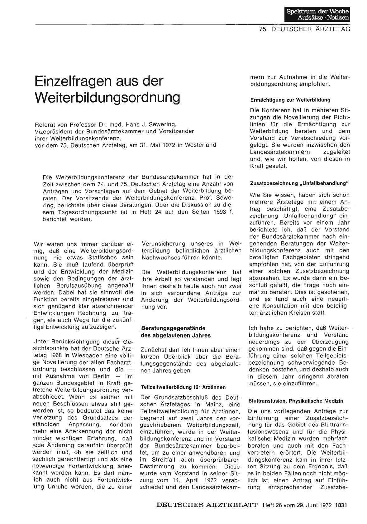 Vorschauseite 1: Einzelfragen aus der Weiterbildungsordnung