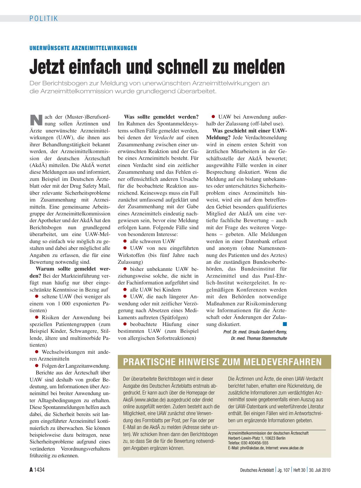 Vorschauseite 1: Unerwünschte Arzneimittelwirkungen: Jetzt einfach und schnell zu melden