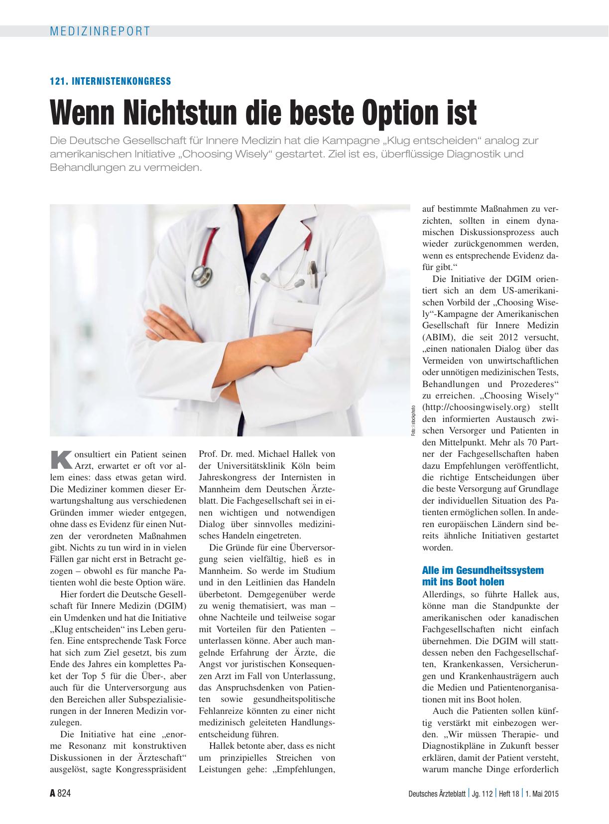 Vorschauseite 1: 121. Internistenkongress: Wenn Nichtstun die beste Option ist