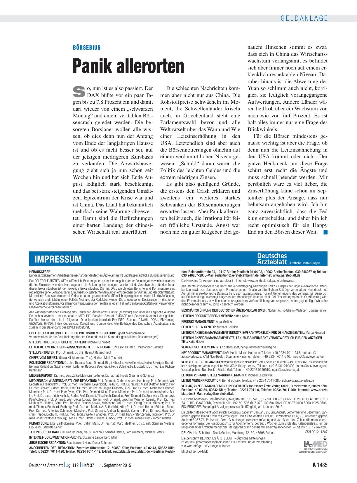 Vorschauseite 1: Börsebius: Panik allerorten