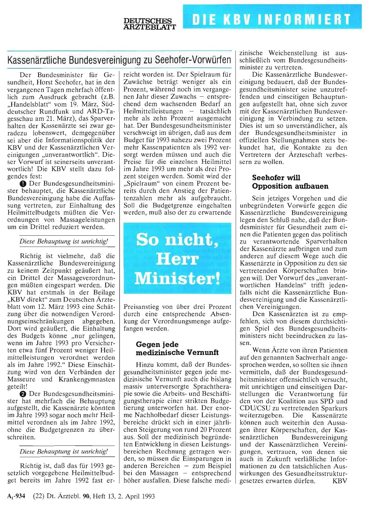 Vorschauseite 1: Kassenärztliche Bundesvereinigung zu Seehofer-Vorwürfen: So nicht, Herr Minister!
