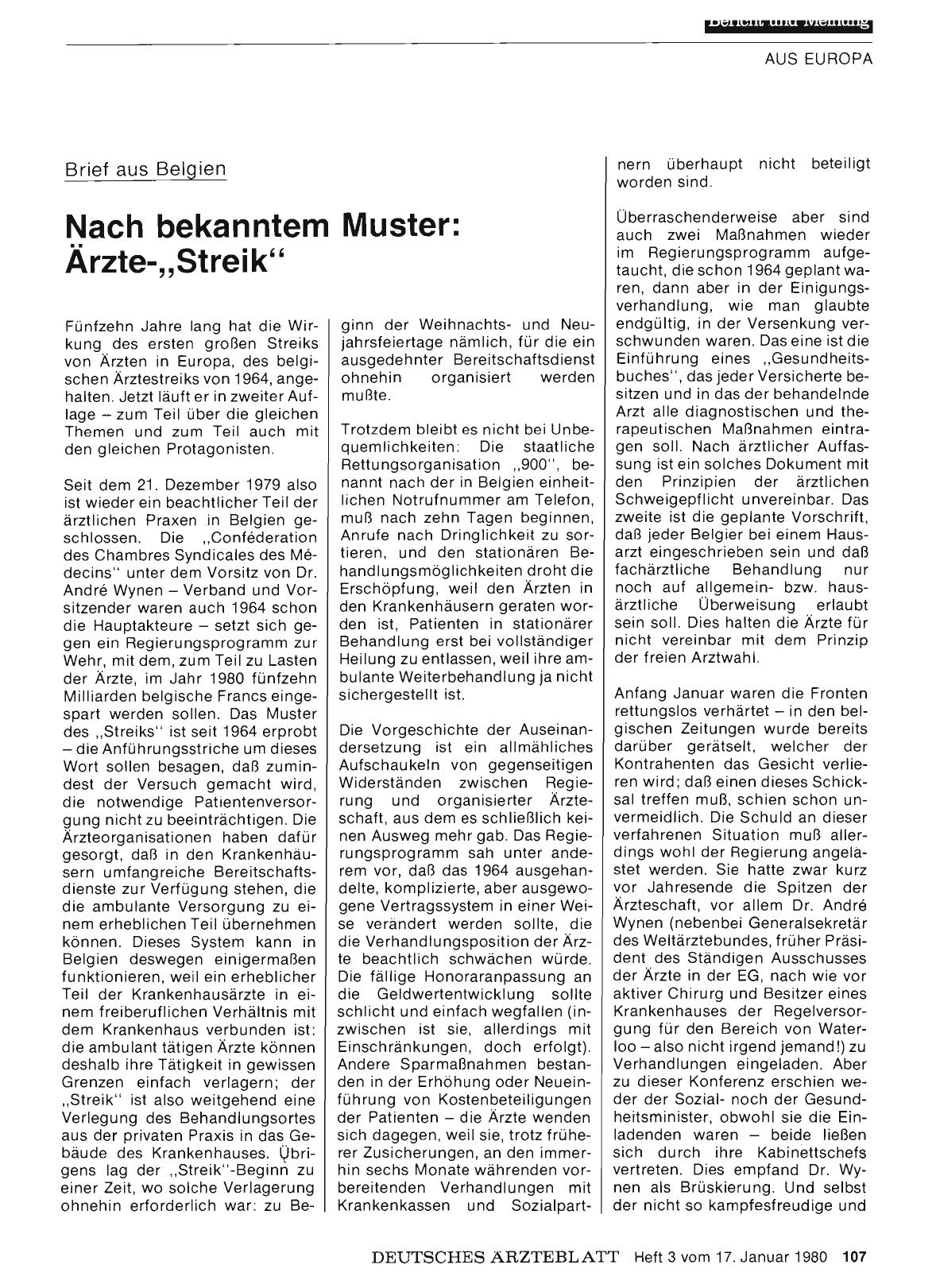 Vorschauseite 1: Brief aus Belgien: Nach bekanntem Muster: Ärzte-„Streik“