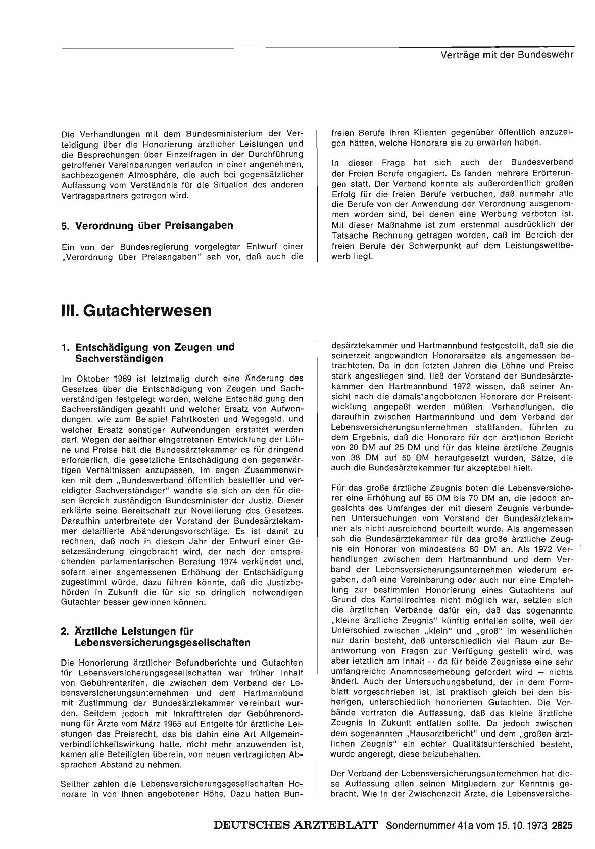 Vorschauseite 1: Bericht über das Jahr 1972/73: G. Honorare, Verträge, Steuern: III. Gutachterwesen