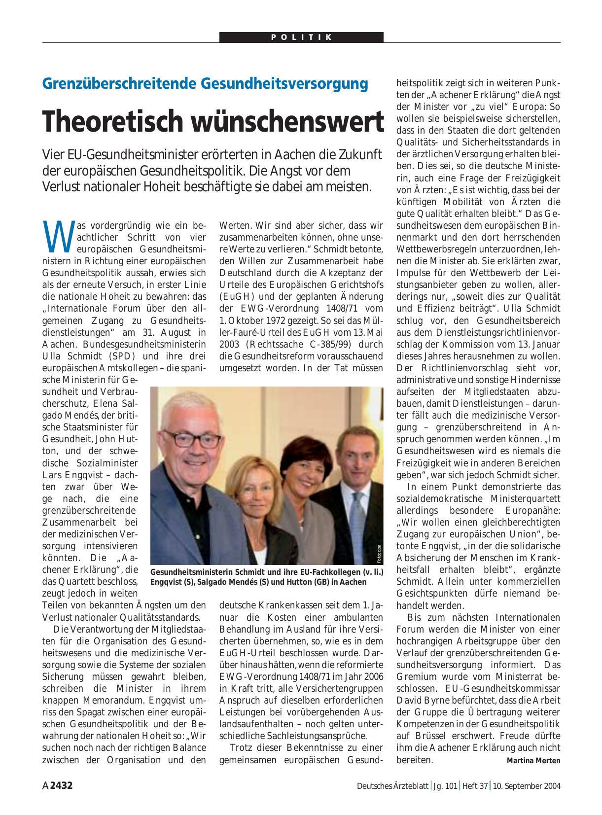 Vorschauseite 1: Grenzüberschreitende Gesundheitsversorgung: Theoretisch wünschenswert