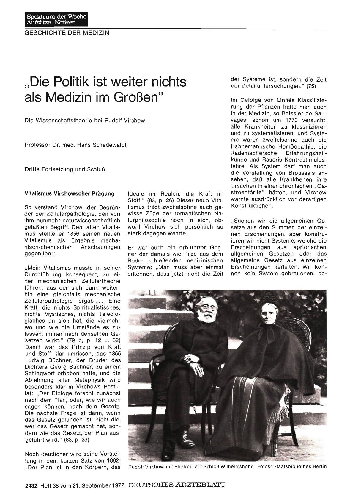 Vorschauseite 1: "Die Politik ist weiter nichts als Medizin im Großen": Die Wissenschaftstheorie bei Rudolf Virchow — Dritte Fortsetzung und Schluß