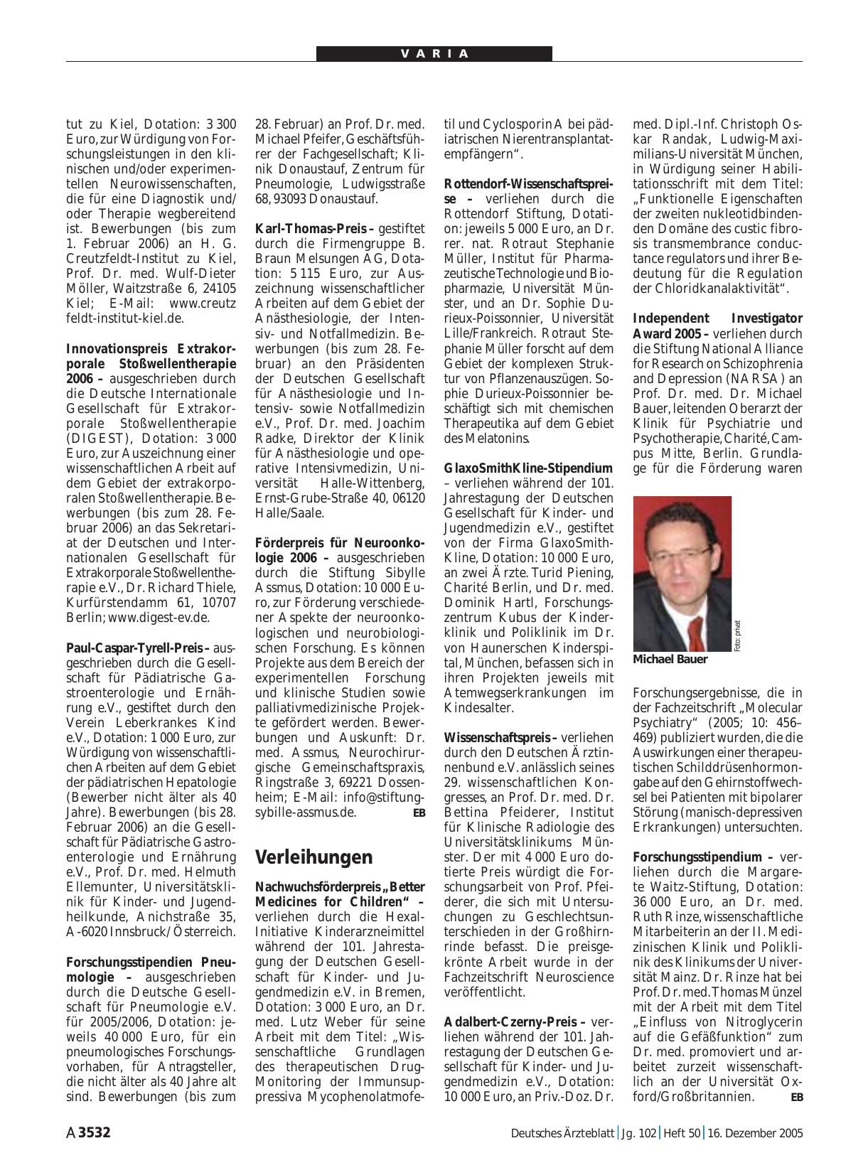Vorschauseite 1: Verleihungen
