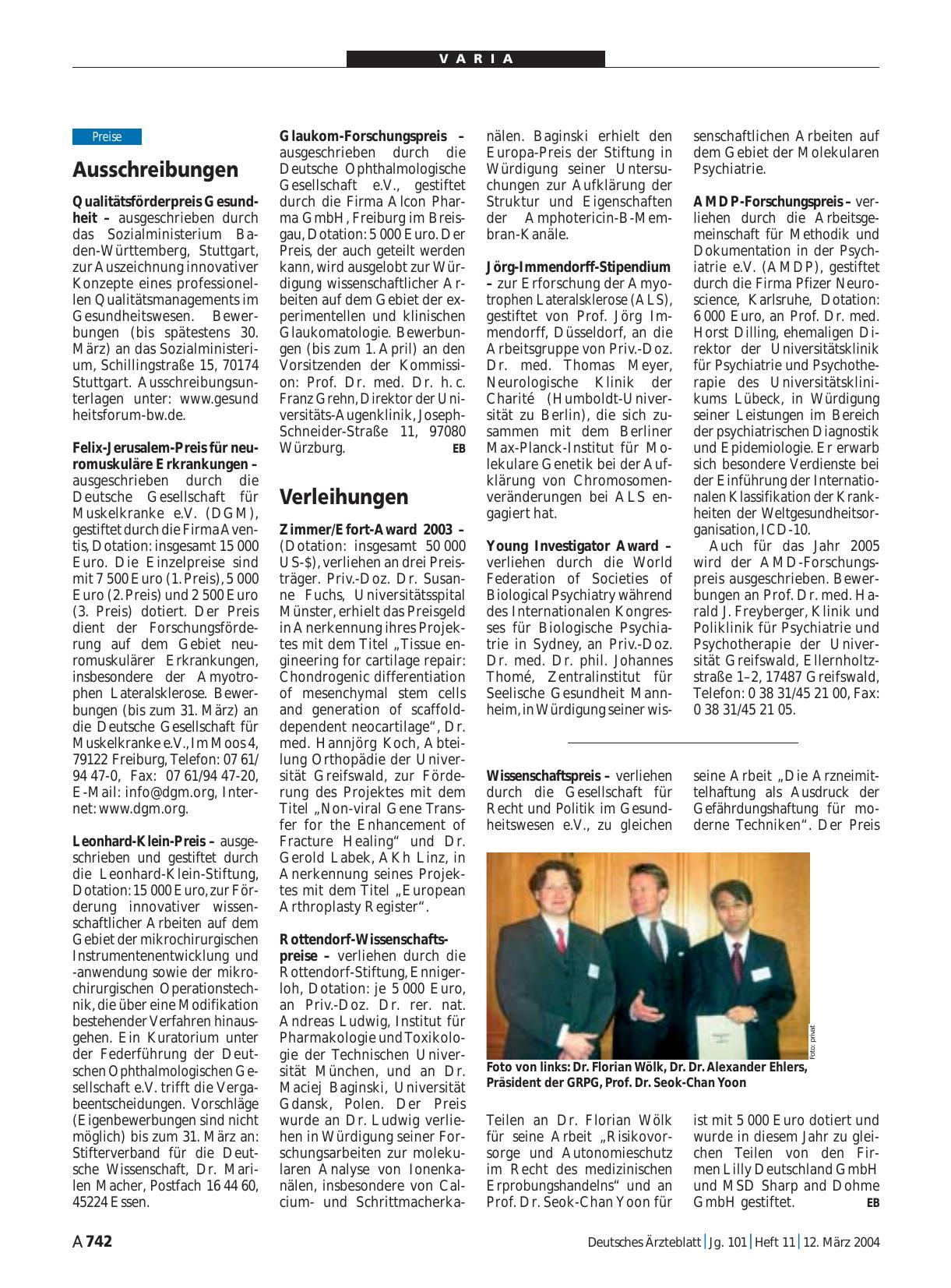 Vorschauseite 1: Verleihungen