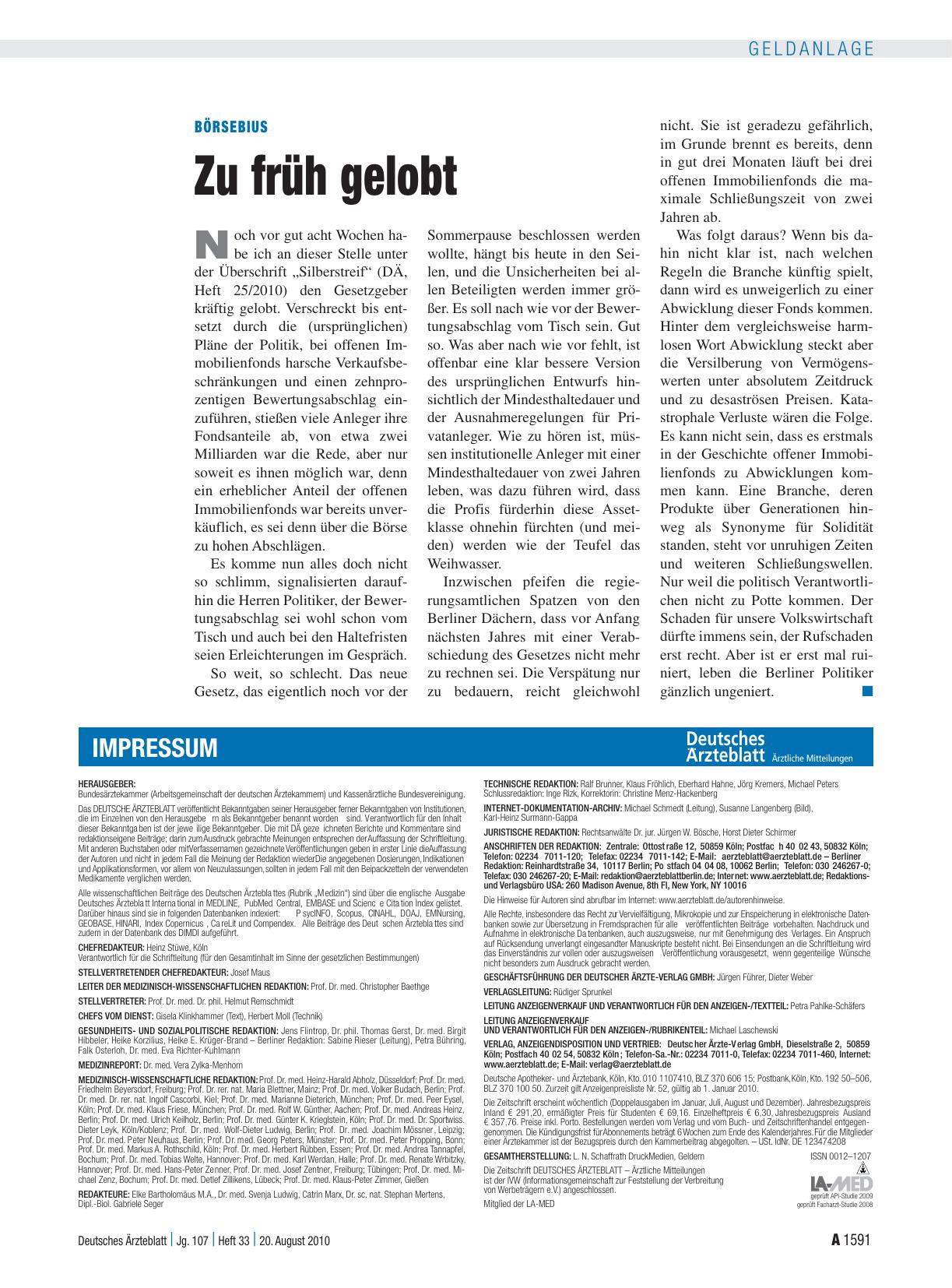 Vorschauseite 1: Börsebius: Zu früh gelobt