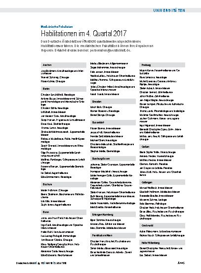 Vorschauseite 1: Medizinische Fakultäten: Habilitationen im 4. Quartal 2017