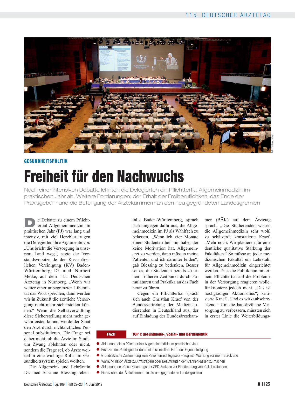 Vorschauseite 1: Gesundheitspolitik: Freiheit für den Nachwuchs