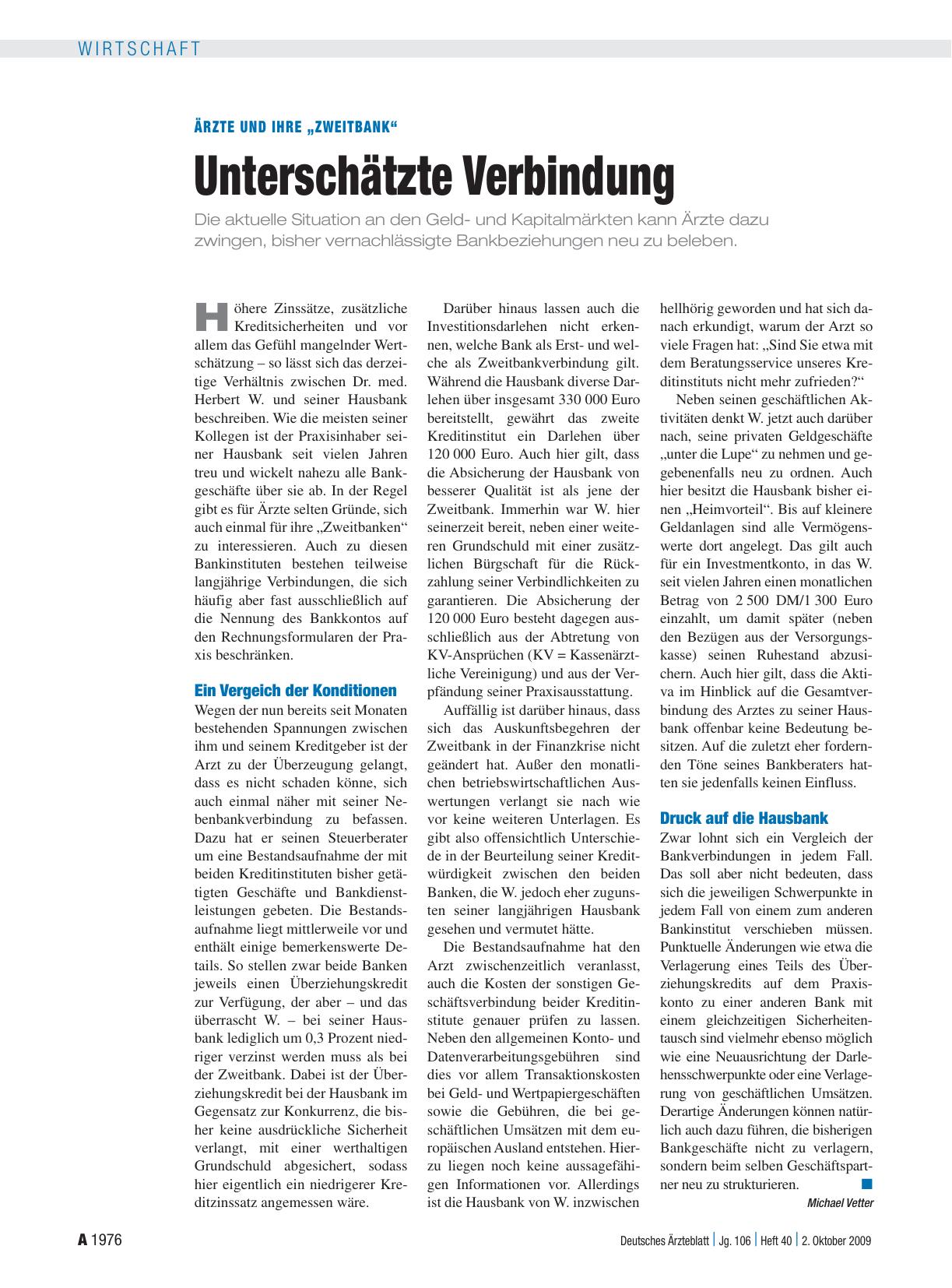 Vorschauseite 1: Ärzte und ihre „Zweitbank“: Unterschätzte Verbindung