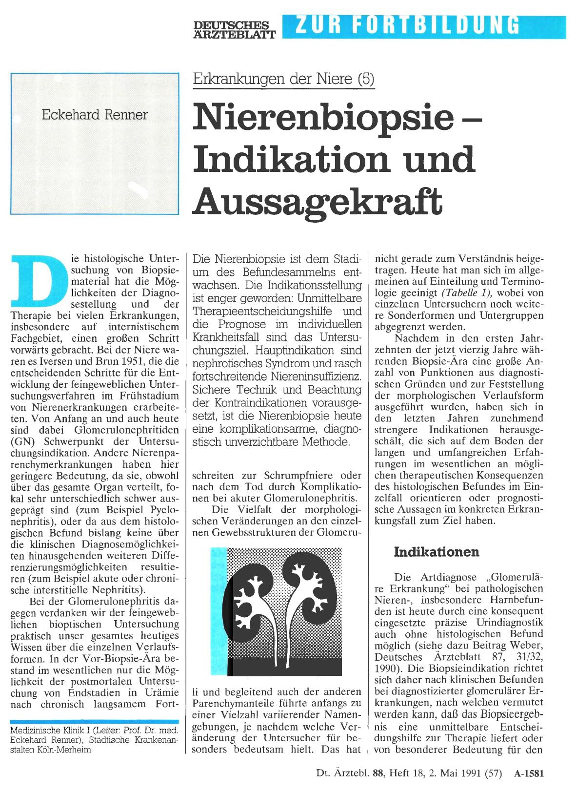 Vorschauseite 1: Erkrankungen der Niere (5) – Nierenbiopsie Indikation und Aussagekraft