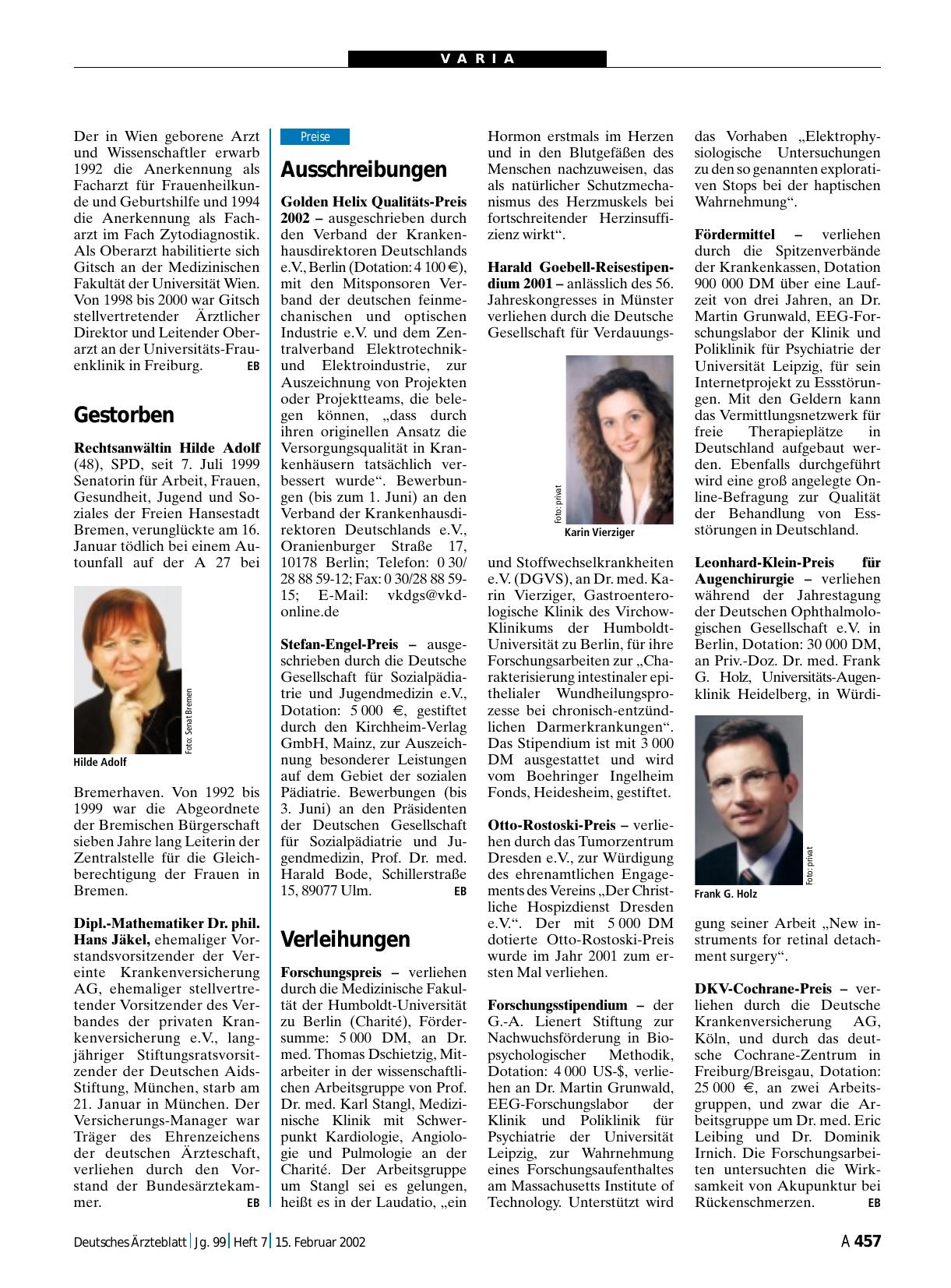 Vorschauseite 1: Verleihungen