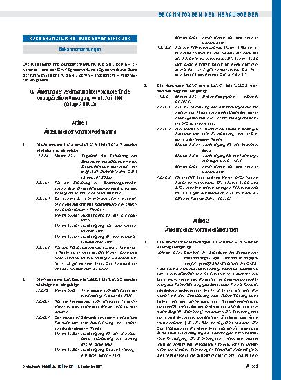 Vorschauseite 1: 65. Änderung der Vereinbarung über Vordrucke für die vertragsärztliche Versorgung vom 1. April 1995 (Anlage 2 BMV-Ä)