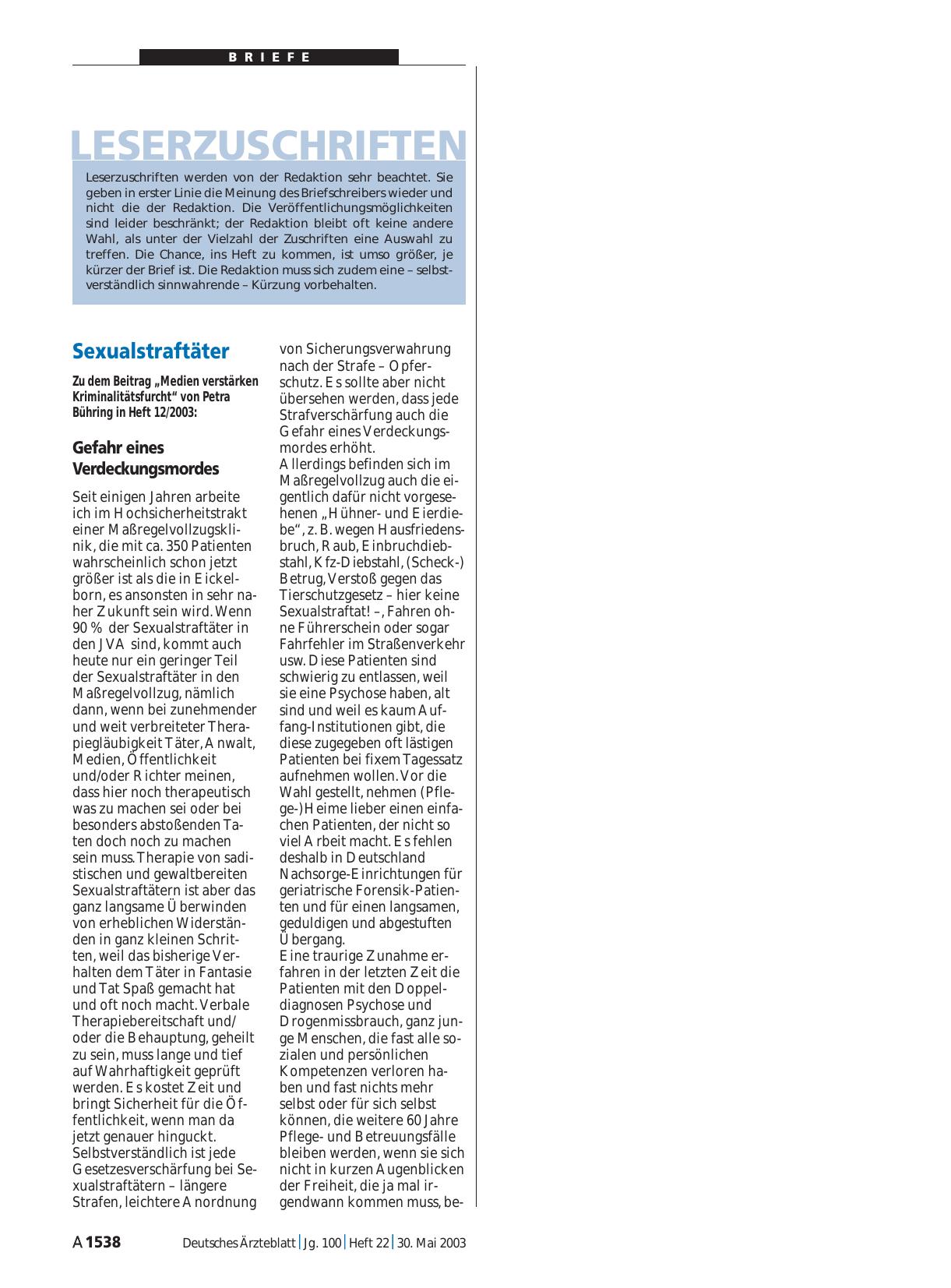 Vorschauseite 1: Sexualstraftäter: Gefahr eines Verdeckungsmordes