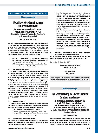 Vorschauseite 1: Bekanntmachung des Gemeinsamen Bundesausschusses über weitere Beratungsthemen zur Überprüfung gemäß §§ 135 Absatz 1 und 137c Absatz 1 des Fünften Buches Sozialgesetzbuch (SGB V):…