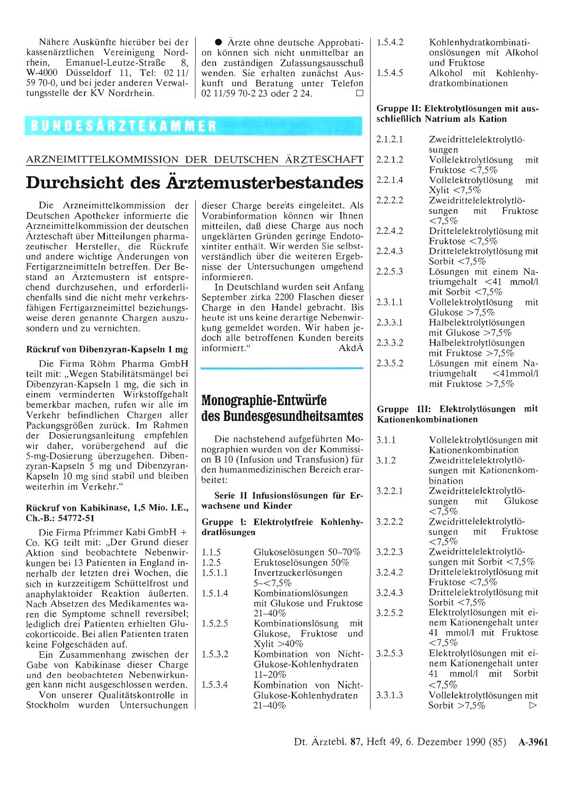 Vorschauseite 1: Monographie-Entwürfe des Bundesgesundheitsamtes
