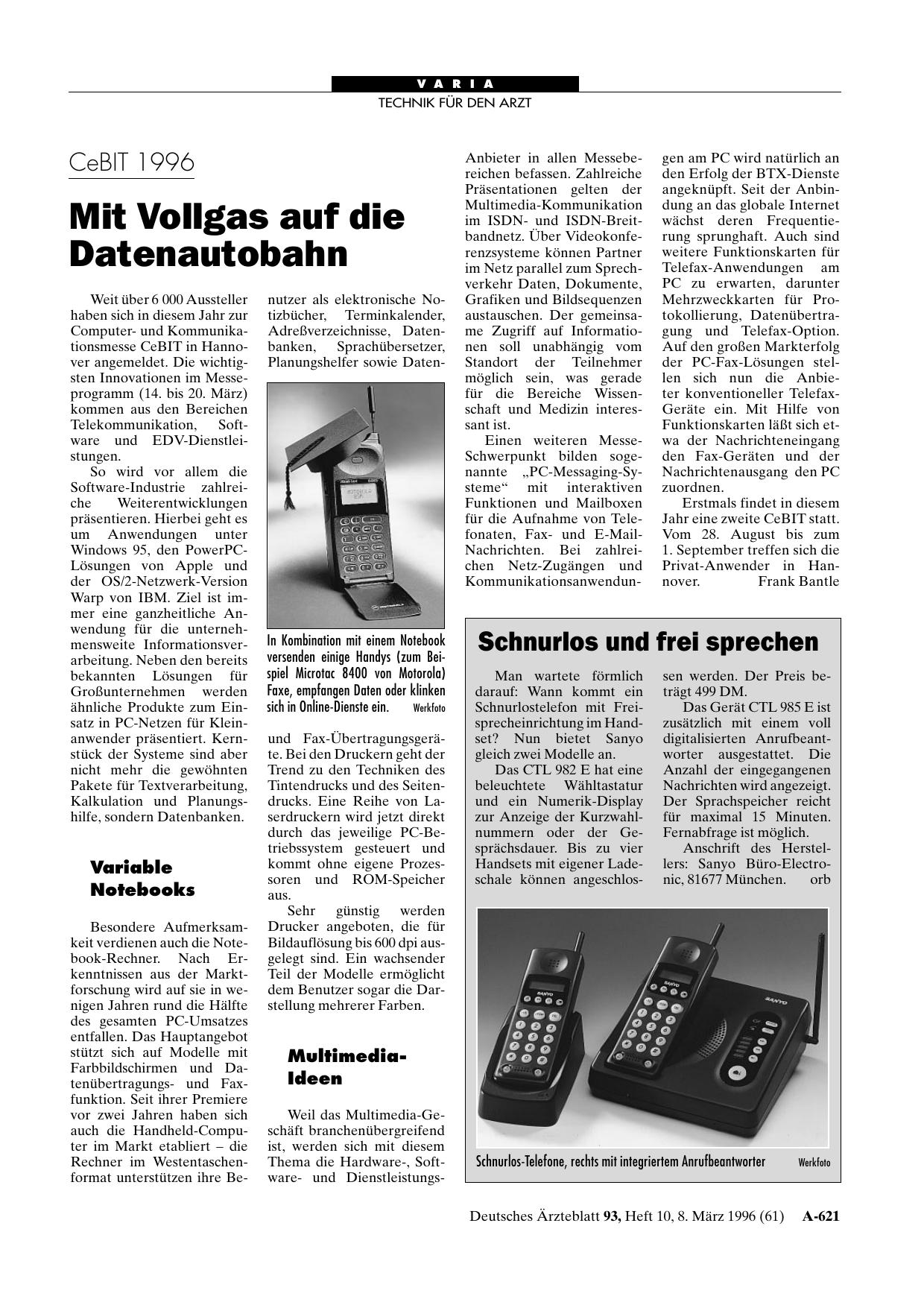 Vorschauseite 1: CeBIT 1996: Mit Vollgas auf die Datenautobahn