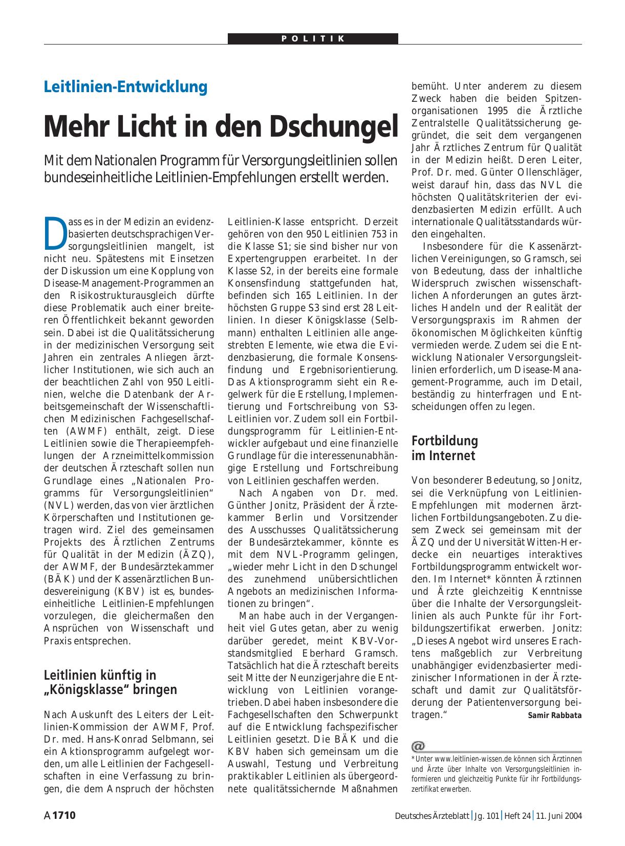 Vorschauseite 1: Leitlinien-Entwicklung: Mehr Licht in den Dschungel